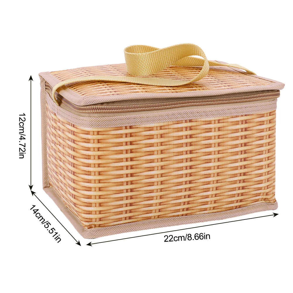 Wicker Rattan Outdoor Camping Picnic Bag Portable Waterproof Tableware Insulated Thermal Cooler Food Container Basket for Picnic - Premium  from Lizard Vigilante - Just $16.99! Shop now at Lizard Vigilante