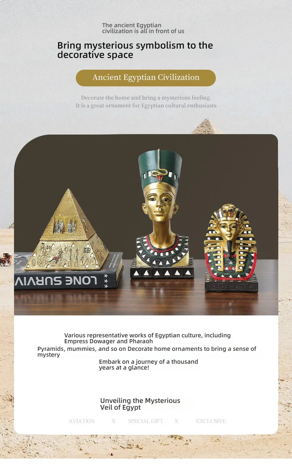 Egyptian Sphinx Resin Statue - Pharaoh Lion Body Human Face Sculpture, Hand-Painted Pyramid Guardian Isis Goddess Inspired Craft