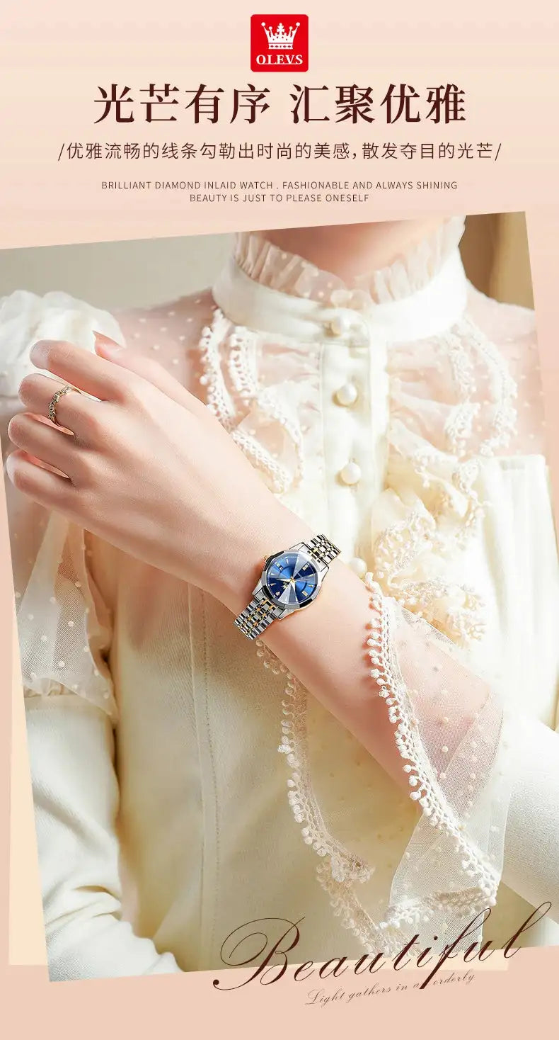 OLEVS Original Brand Elegant Women's Watches Waterproof Luminous Quartz Watch for Lady Necklace Bracelet Gift Box Set Calendar