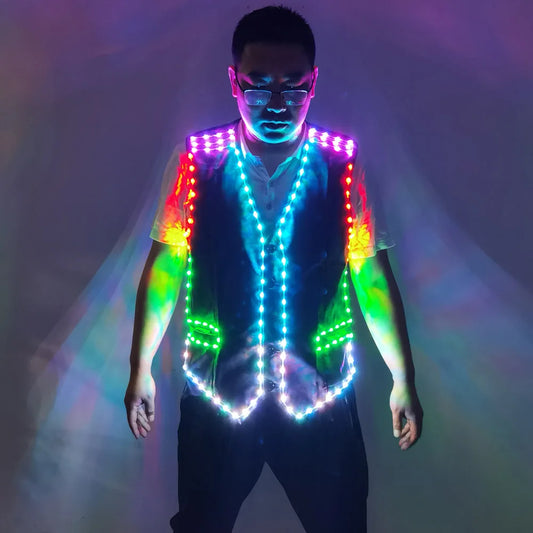 Colorful LED Luminous Vest - Stylish Ballroom Costume Jacket for DJ, Singer, Dancer, Performer, and Waiter - Premium costume from Lizard Vigilante - Just $98.88! Shop now at Lizard Vigilante