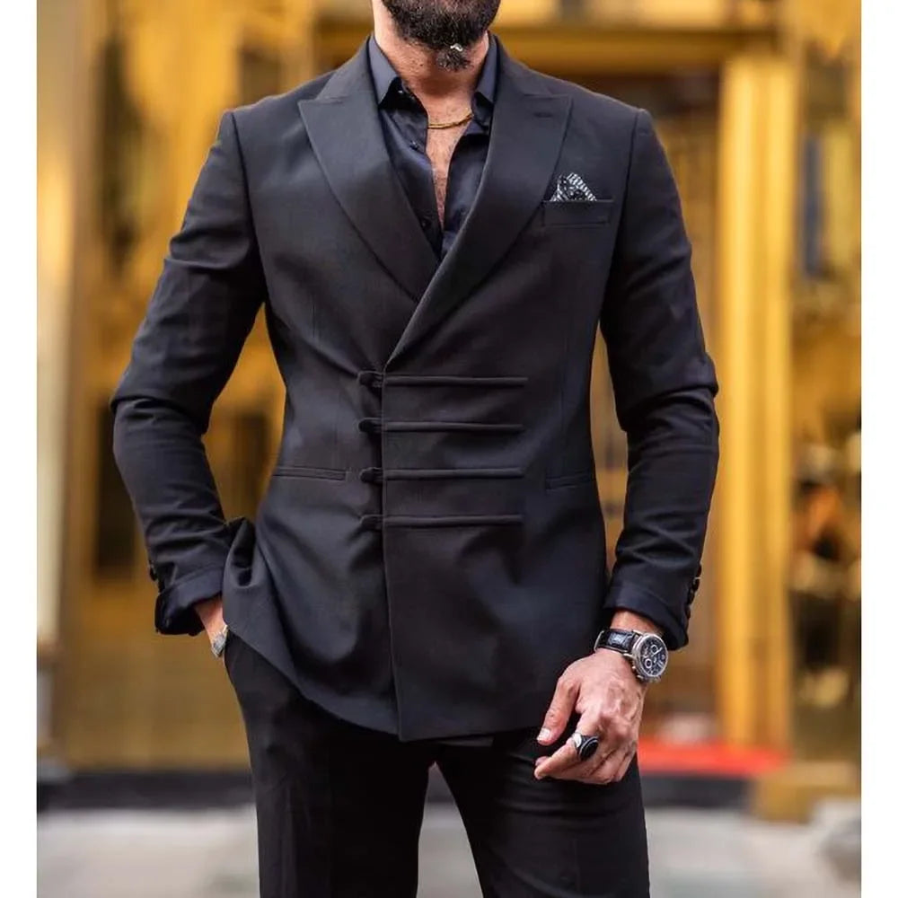 Classic Black Men’s Suit – 2 Piece Peak Lapel Tuxedo Blazer and Pants for Weddings and Business - Premium suit from dsers - Just $174.99! Shop now at Lizard Vigilante