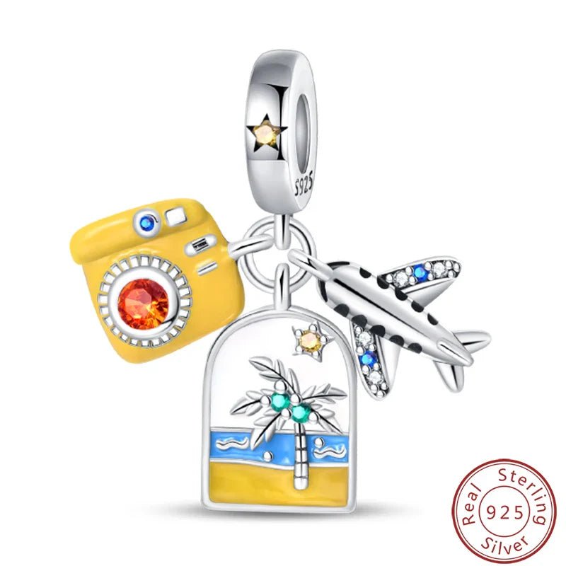 S925 Sterling Silver Princess Golf Hamster Camera Travel Three Piece Set Charms Beads 3mm DIY Fine Jewelry Making