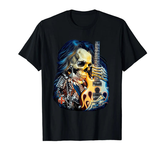 Rock On Guitar Neck With A Sweet Rock & Roll Skeleton Skull T-Shirt - Premium T-Shirt from Lizard Vigilante - Just $23.99! Shop now at Lizard Vigilante