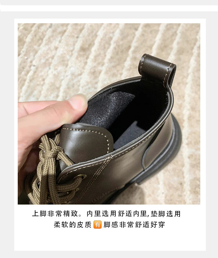 Women’s Lace-Up Ankle Boots – Med Hoof Heel Lolita Rock Round Toe PU Leather Winter Footwear | Solid Rubber Sole, Handmade Classic Street Style - Premium boot from dsers - Just $96.66! Shop now at Lizard Vigilante