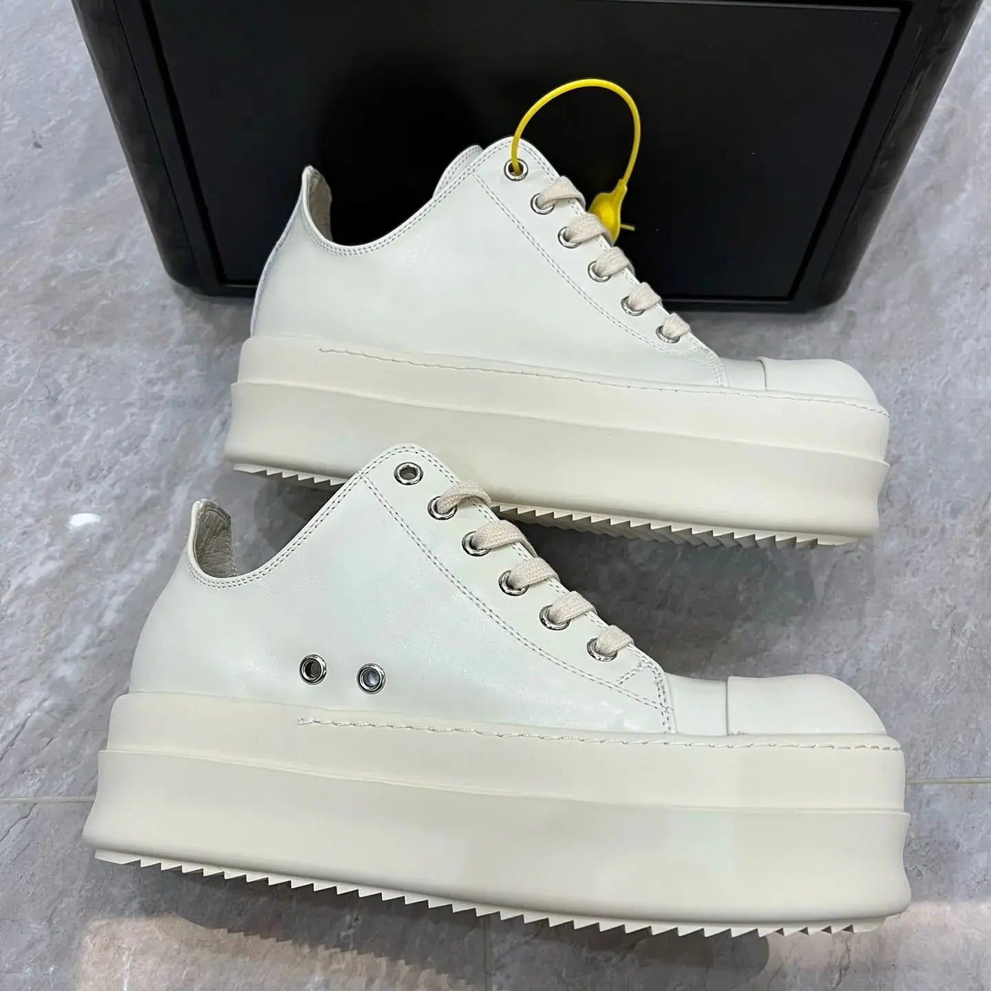 Brand Men Shoe Ricks Low Top Leather Shoes ivory white Women Casual Shoes Luxury Owen 6cm Thick Sole Shoes Sneaker Lace Up shoe - Premium  from Lizard Vigilante - Just $212.99! Shop now at Lizard Vigilante