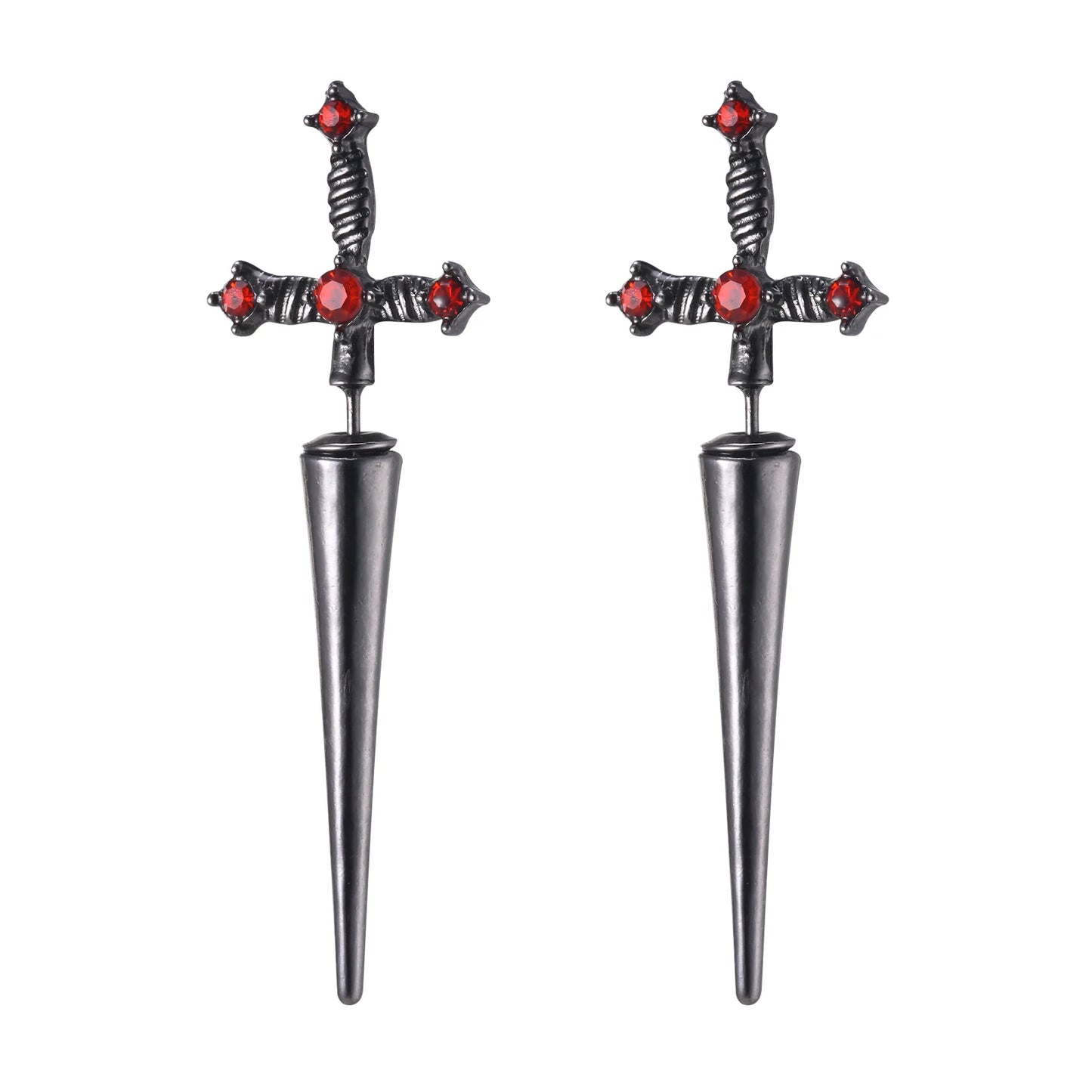 Gothic Sword Earrings with Black Stone Cross Studs - Premium  from Lizard Vigilante - Just $19.88! Shop now at Lizard Vigilante