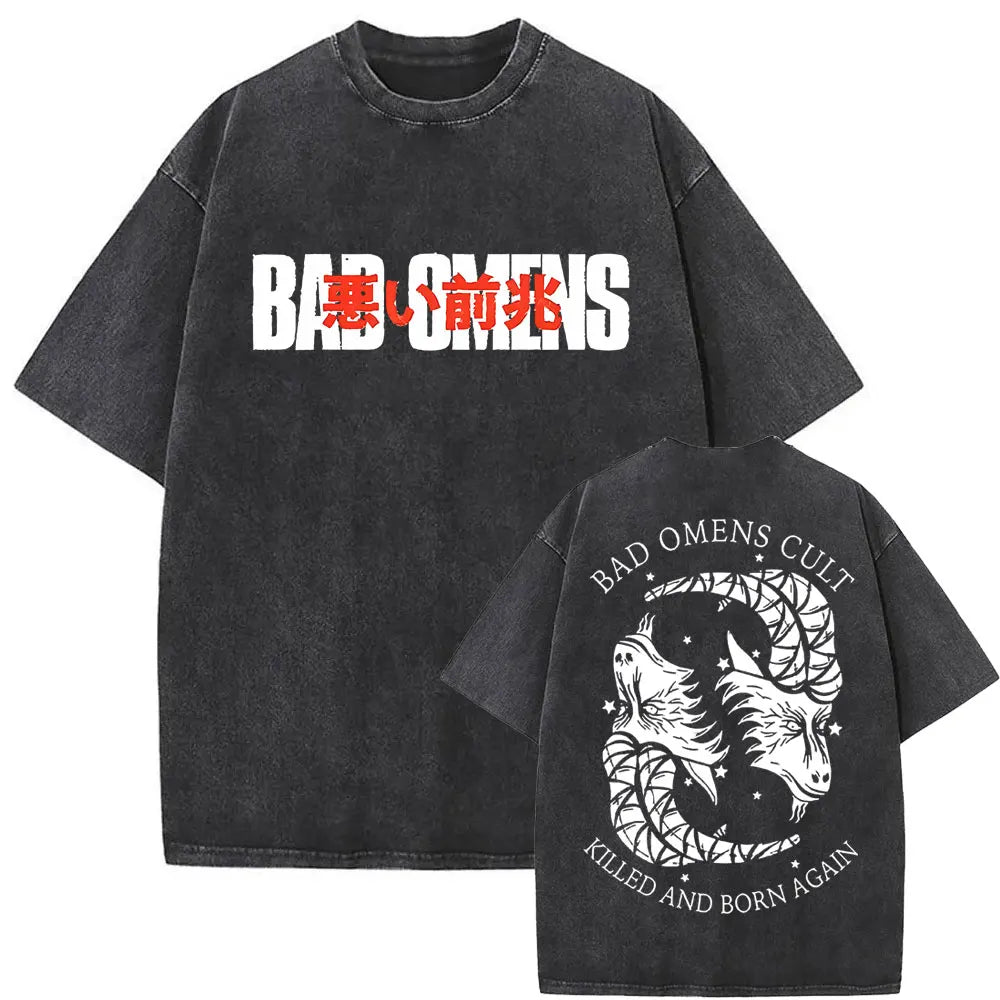 Washed Vintage Bad Omens Band T-Shirt | THE DEATH OF PEACE OF MIND Oversized T-Shirt for Men & Women | Rock Gothic Fashion Tee - Premium T-Shirt from Lizard Vigilante - Just $24.99! Shop now at Lizard Vigilante