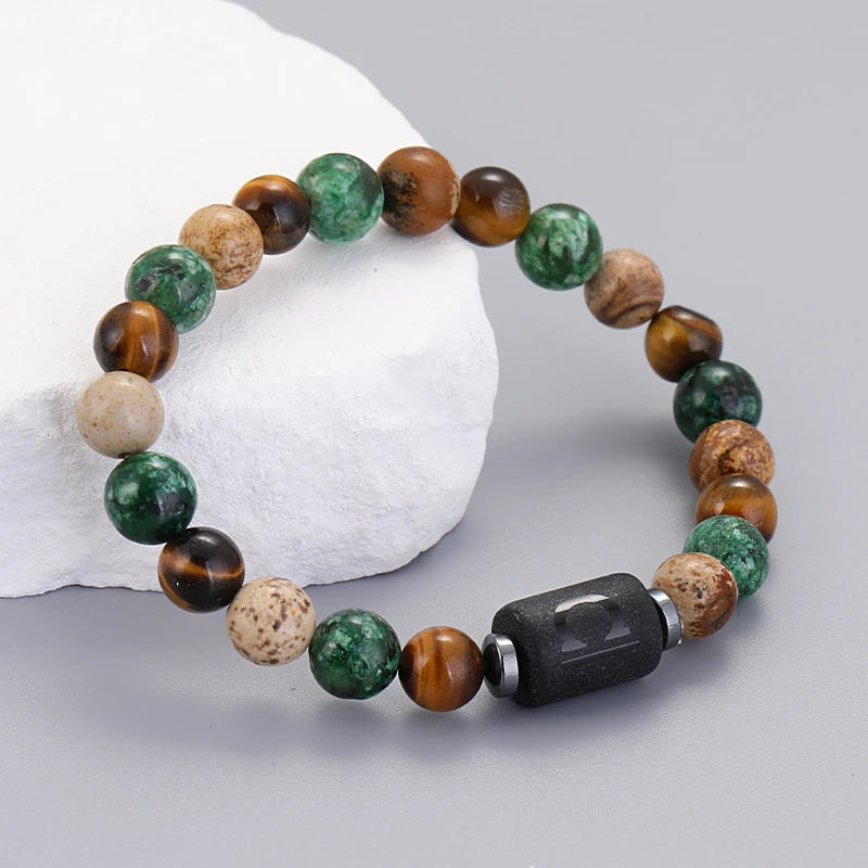 Zodiac Signs Natural Stone Bracelets Taurus Cancer Virgo Pisces Bracelets Ladies Men Couples Friendship Jewelry Gift Bracelet - Premium bracelet from Lizard Vigilante - Just $22.99! Shop now at Lizard Vigilante