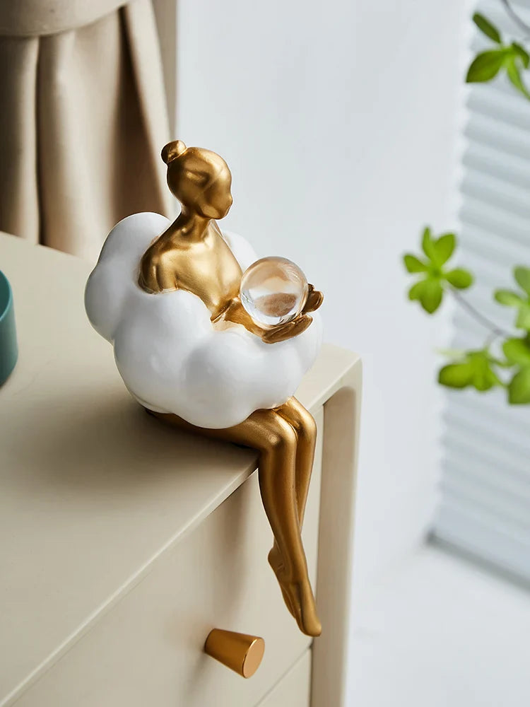 Sitting ballet girl art Golden sculpture Sitting posture ornament home accessories Statuettes Figurines office decor Statues