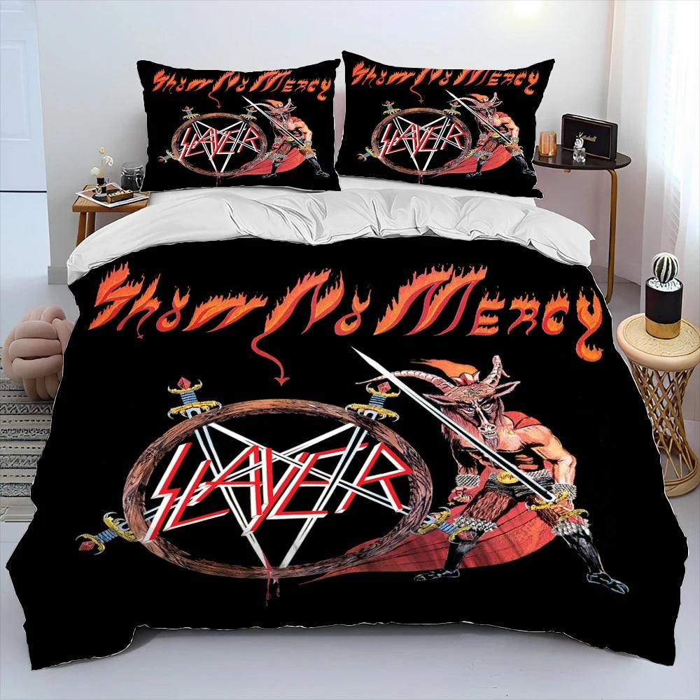 Slayer Show No Mercy Heavy Metal Band Music Comforter Bedding Set, Duvet Cover Bed Quilt Cover Pillowcase,king Queen Size Bedding Set Kids - Lizard Vigilante