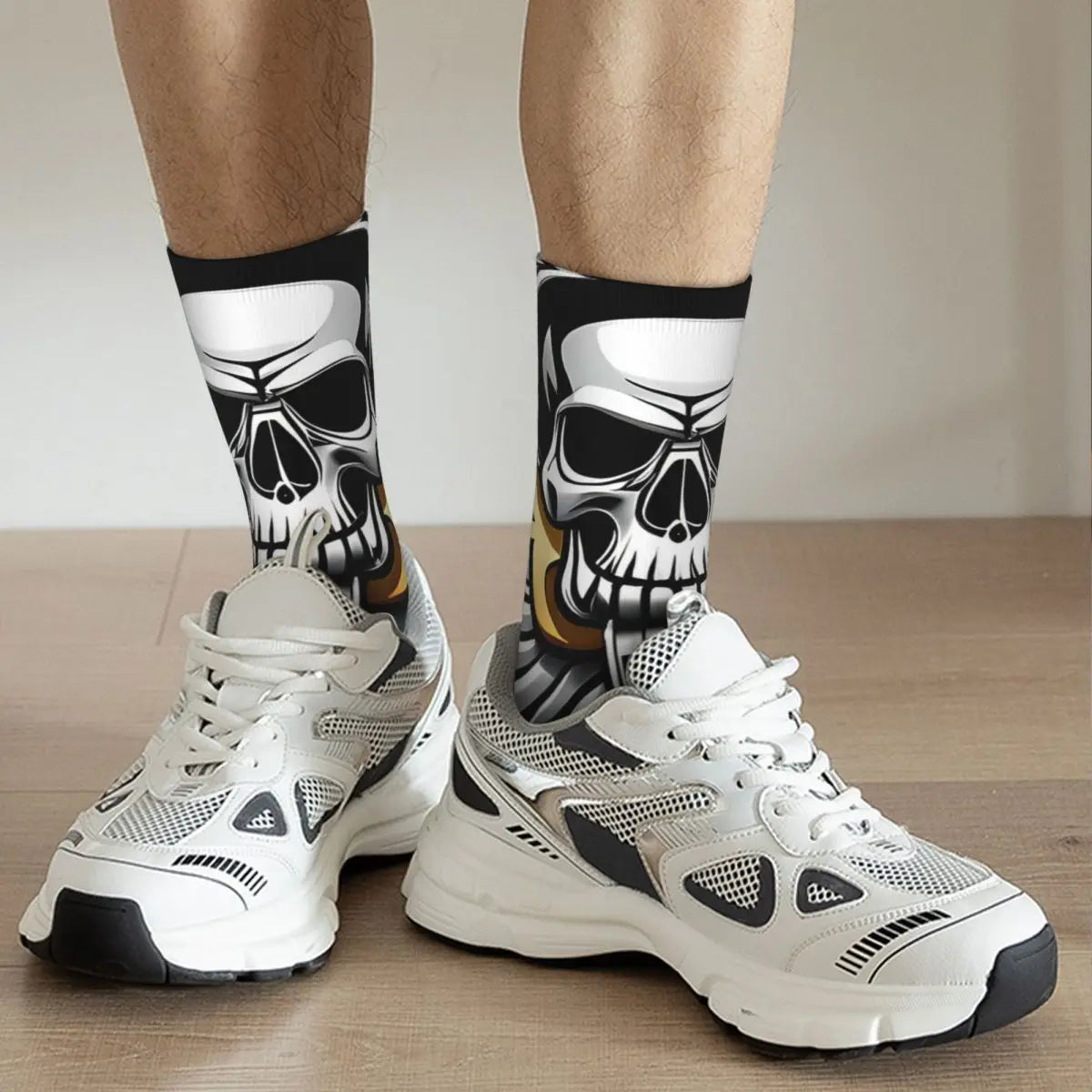 Skull Guitar Riot Crew Socks – Heavy Metal Seamless Art for Everyday Rebels