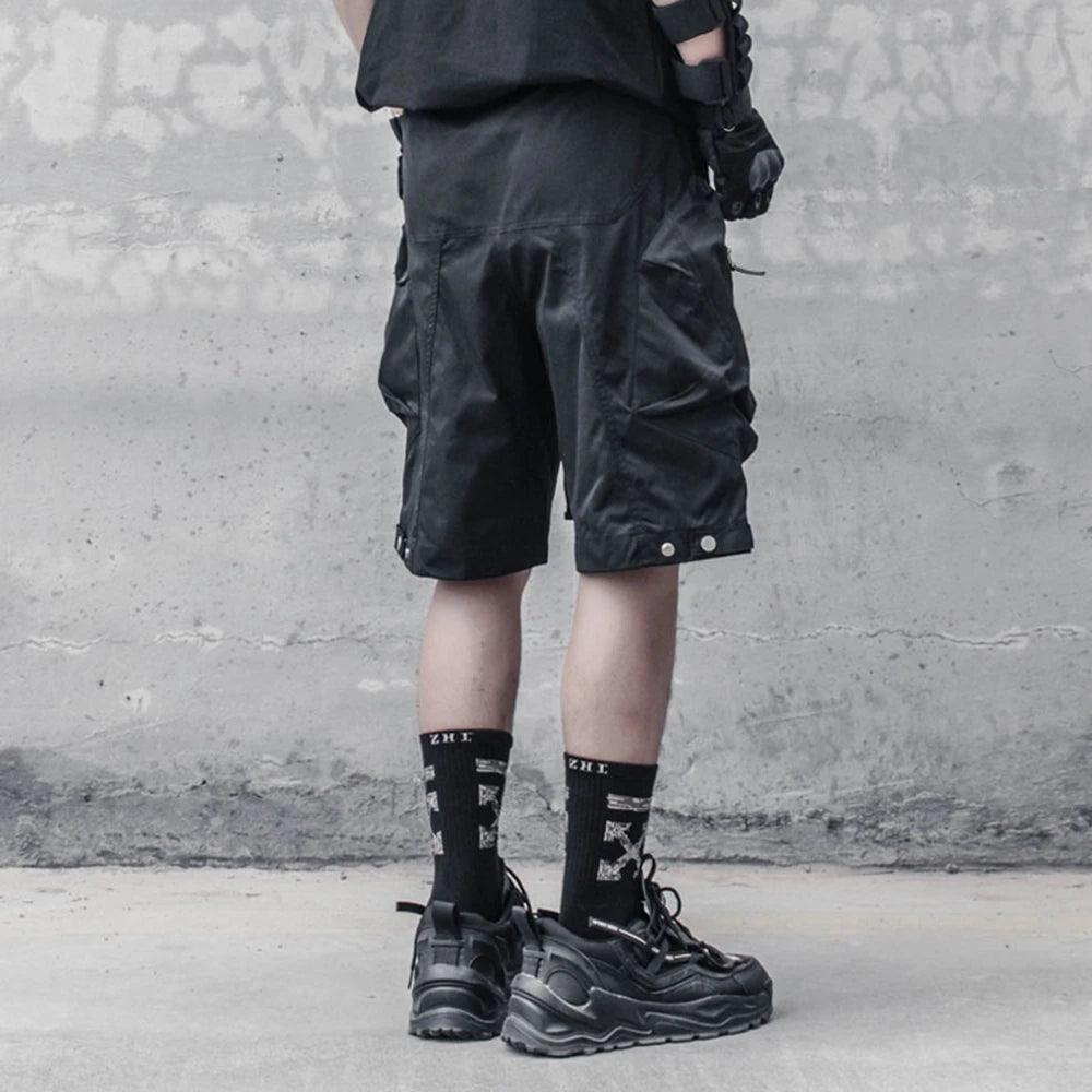 AOGZ Gothic Techwear Cargo Short Pants Men Streetwear Harajuku Ribbons Knee Length Pants Trousers Summer Loose Casual Shorts - Lizard Vigilante