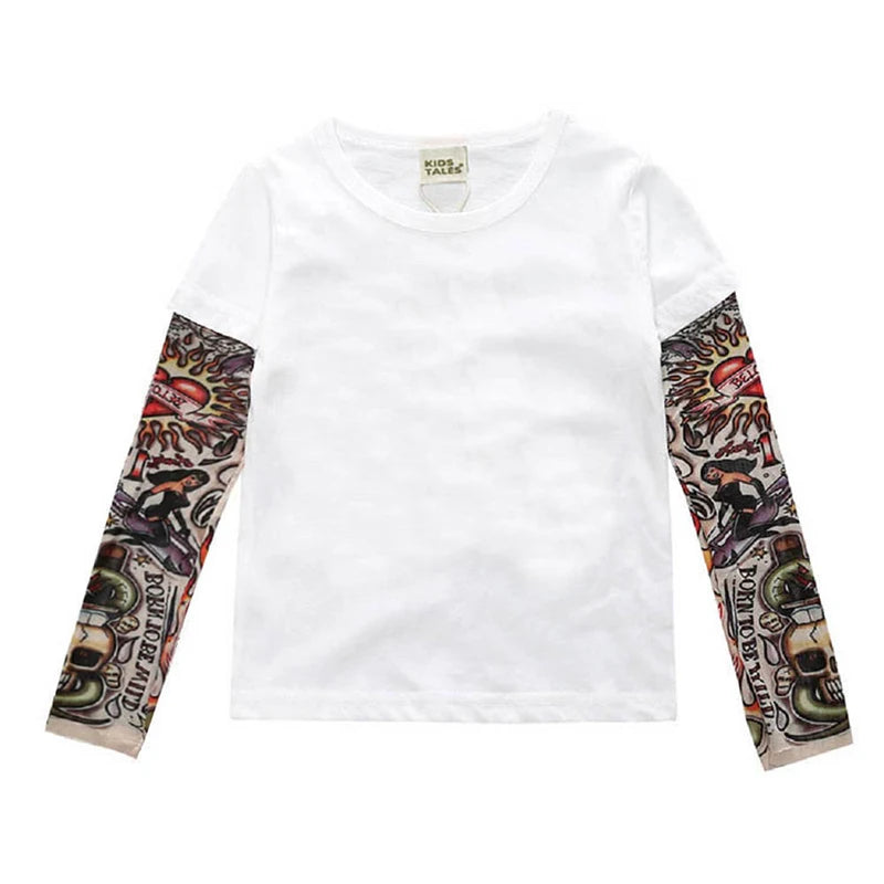 Little Rebel Inked Long Sleeve Tee – punk rock tattoo-print cotton top for future stage legends