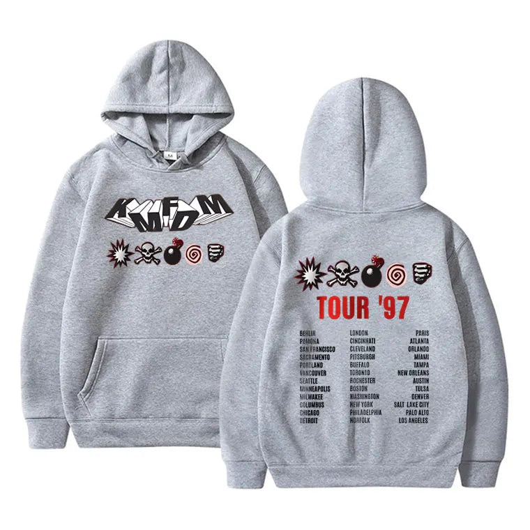 KMFDM Tour '97 Graphic Hoodie – Unisex Vintage Gothic Punk Fleece Pullover Sweatshirt - Premium hoodies from Lizard Vigilante - Just $42.88! Shop now at Lizard Vigilante