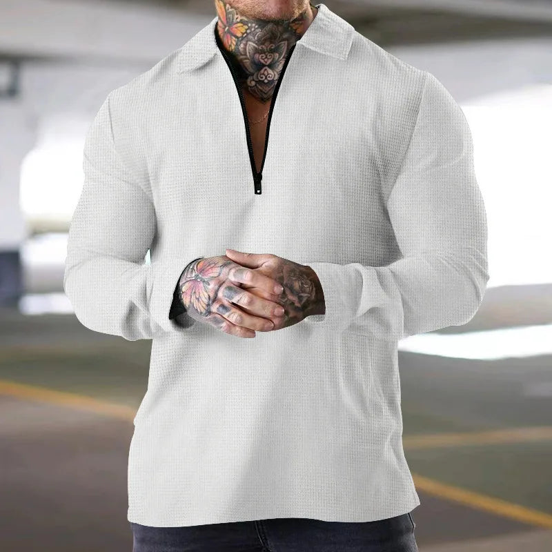 Sweatshirts Men Tops Turn Down Collar Zipper Polo Top Full Sleeve Casual Regular Solid Sweatshirt Splice Simple Autumn Winter - Premium  from Lizard Vigilante - Just $0.99! Shop now at Lizard Vigilante