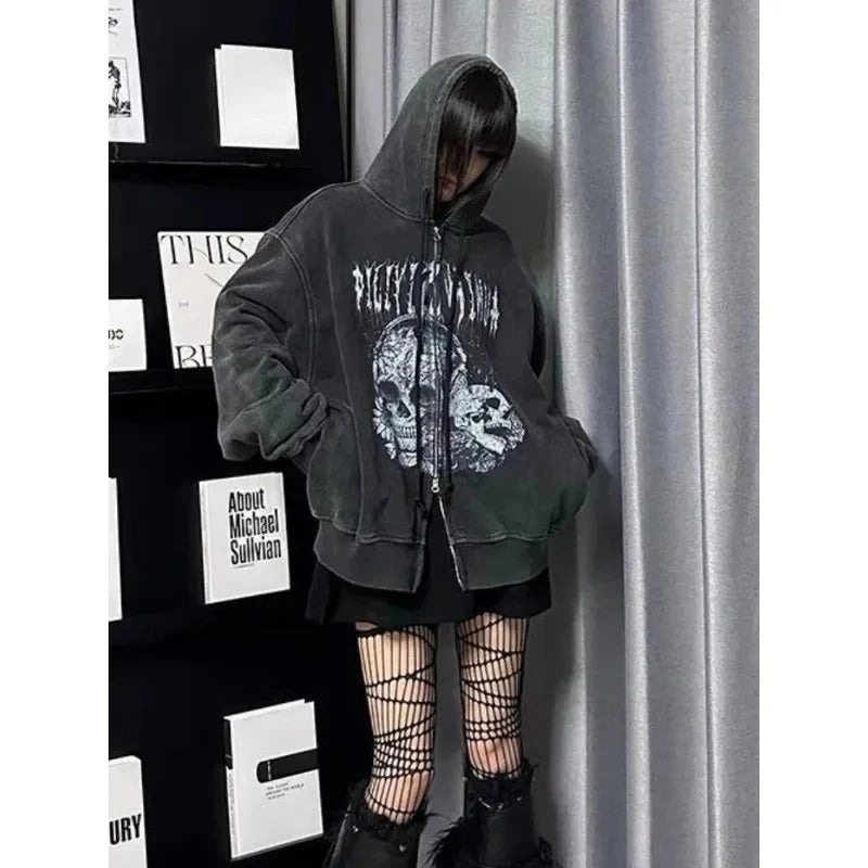 Shadow Vortex Faux Fur Gothic Hoodie Jacket