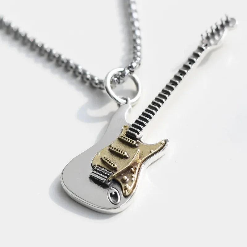 Retro Hip Hop Rock Punk Wind Electric Guitar Pendant Necklace for women and men Rings Festival Gifts Couples Jewelry Accessories - Lizard Vigilante