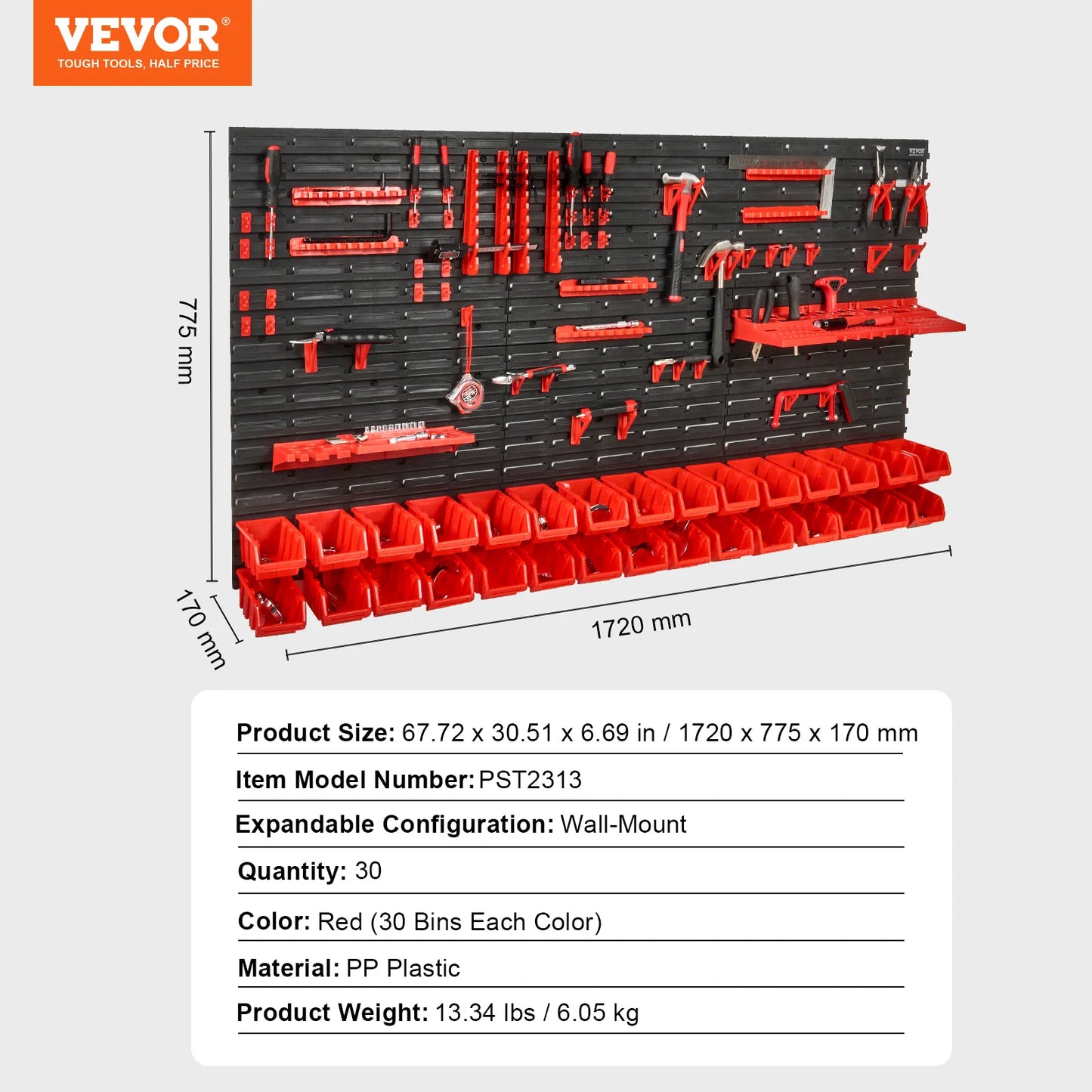 VEVOR Wall-Mounted Storage Bins Organizer – 30/48-Bin Parts Rack with Wall Panels and Hooks for Garage, Workshop, and Tool Storage - Premium organizer from Lizard Vigilante - Just $71.99! Shop now at Lizard Vigilante