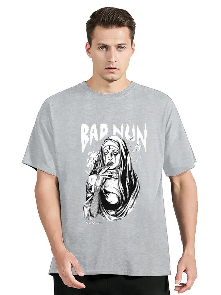 Satanic Bad Nun Tattoos Unholy T shirt Sexy Men T-shirt Summer Comfort Funny Tee Print Cotton Unisex Clothing Oversized Tshirt - Lizard Vigilante