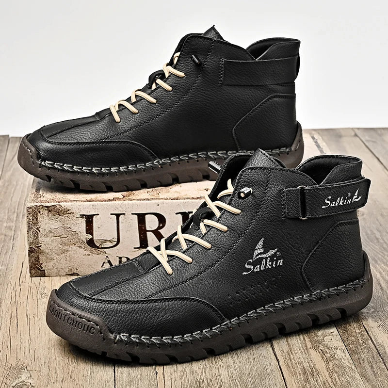 Handmade Leather Men’s Ankle Boots – Breathable Casual Outdoor Lace-Up Design Sneakers - Premium boots from Lizard Vigilante - Just $78.88! Shop now at Lizard Vigilante