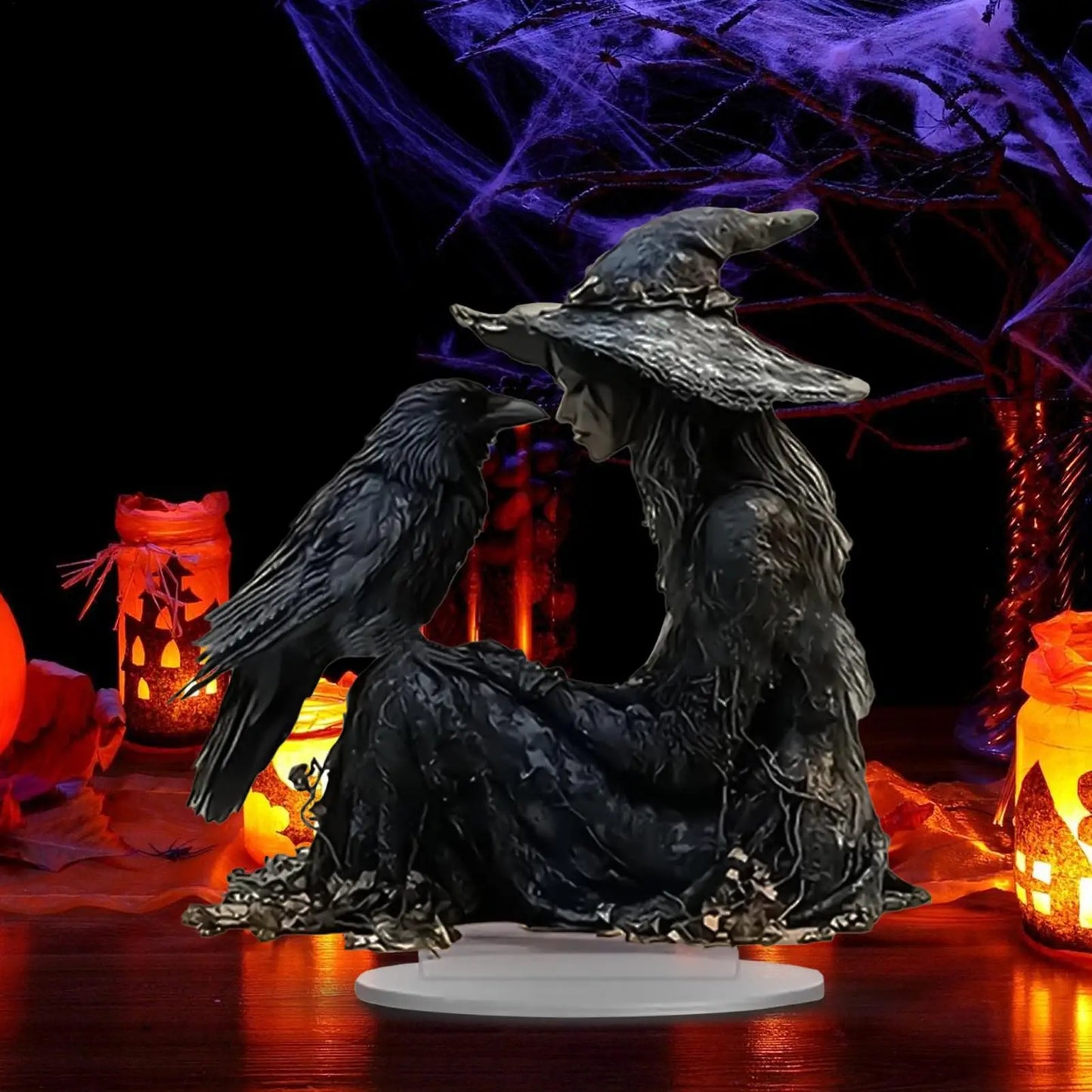 Halloween Desk Decor 2D Acrylic Indoor Tabletop Sign Gothic Witch Crow Ornament for Halloween Dorm Nightstand Studio Shelf