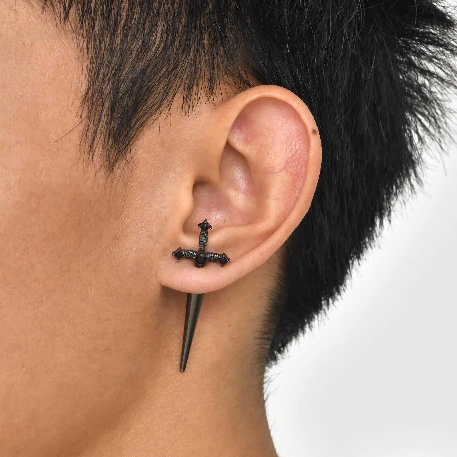 Gothic Sword Earrings with Black Stone Cross Studs - Premium  from Lizard Vigilante - Just $19.88! Shop now at Lizard Vigilante