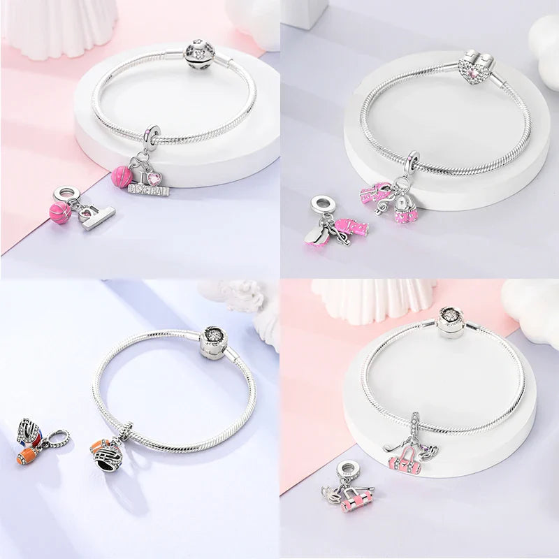 S925 Sterling Silver Princess Golf Hamster Camera Travel Three Piece Set Charms Beads 3mm DIY Fine Jewelry Making