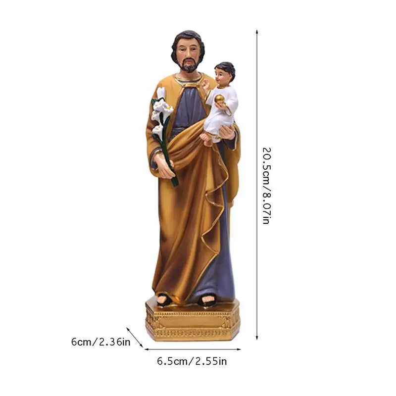 Saint Joseph Carrying Child Jesus Statues Religious Figurines Resin Model Sculpture St. Joseph God Christ Church Desk Decor