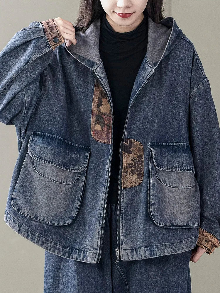 Max LuLu Korean Design Women’s Printed Vintage Denim Jacket – Punk Patchwork Coat - Premium jacket from Lizard Vigilante - Just $63.88! Shop now at Lizard Vigilante