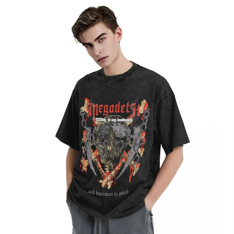 Killing Is My Business Washed Metal Rock T-Shirt – Megadeth Graphic Streetwear Tee - Premium T-Shirt from Lizard Vigilante - Just $29.88! Shop now at Lizard Vigilante