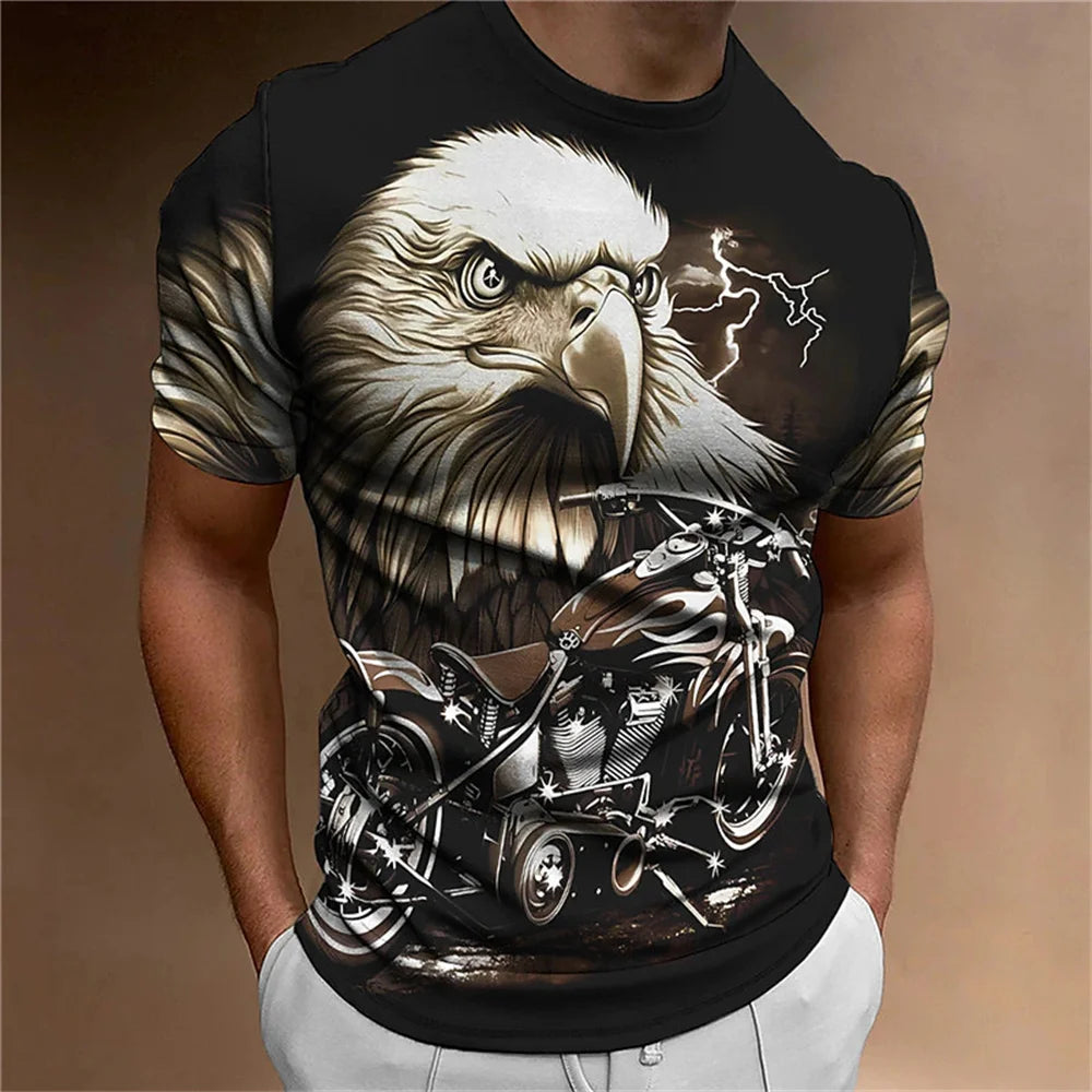 Eagle Motorcycle Retro Print Summer Men's T-Shirt | Casual Short Sleeve Oversized Tee - Premium T-Shirts from Lizard Vigilante - Just $22.99! Shop now at Lizard Vigilante