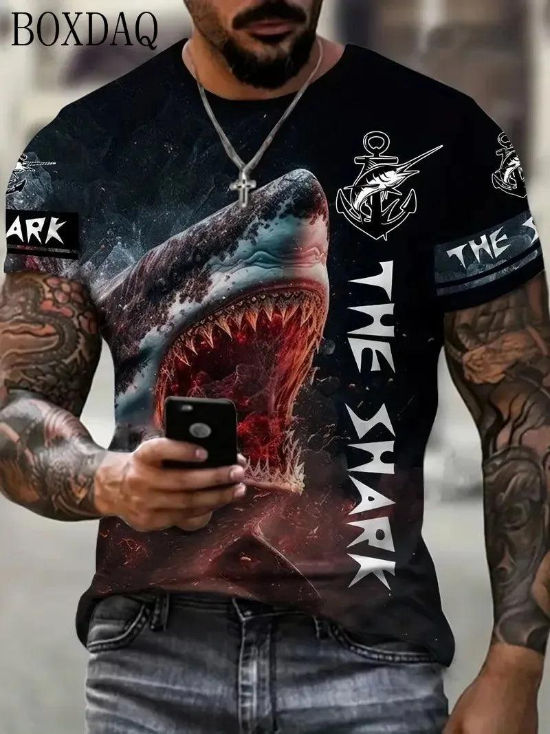 Summer 2024 Shark Attacks T-Shirts For Men's Beach Casual Summer 3d Print Killer Street Style Man T Shirt Short O-Neck Love Shark Trend Hip Hop Tops Tee 6XL Plus Size - Lizard Vigilante