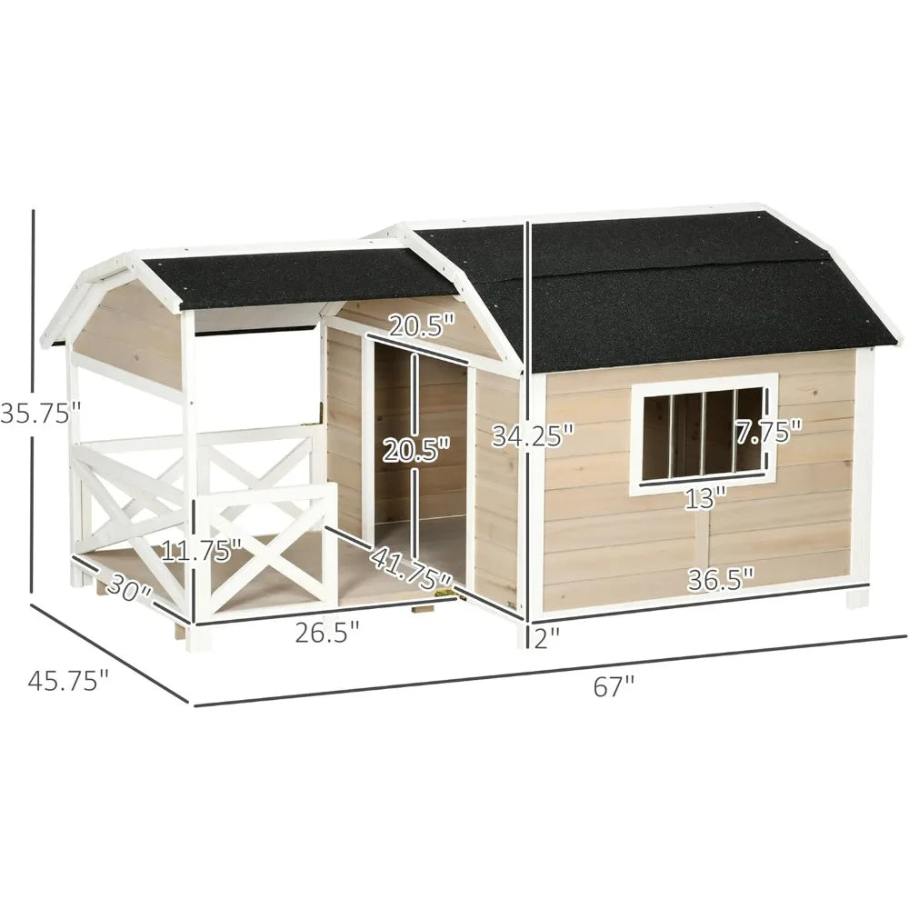 Wooden Dog House Outdoor with Porch, Raised Pet Kennel for Medium Large Dogs, with Asphalt Roof, Front Door, Side Windows - Premium  from Lizard Vigilante - Just $473.99! Shop now at Lizard Vigilante