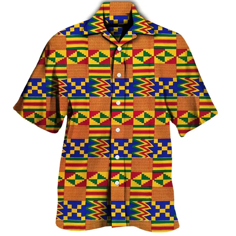 Colourful Bohemia African Graphic Shirts For Men Clothing Fashion Mens Short Sleeve Casual Y2k Lapel Blouse Summer Beach Tops