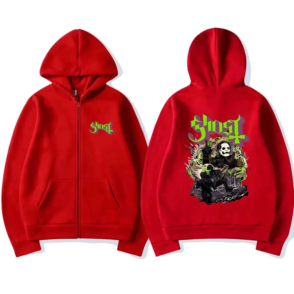 Ghost Band Oversized Zipper Hoodie – Men’s Gothic Rock Anime Graphic Sweatshirt - Premium zipper hoodie from Lizard Vigilante - Just $42.88! Shop now at Lizard Vigilante