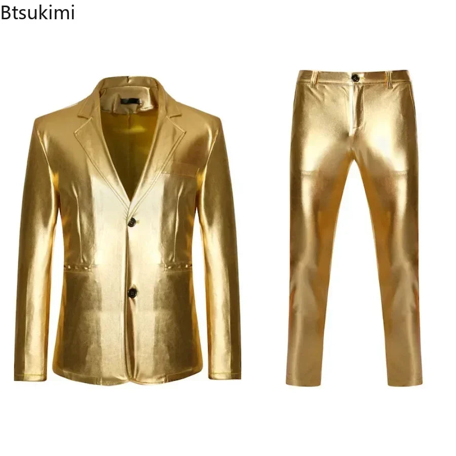 Men's Suit Sets Shiny Gold 2 Pieces Suits Chic Blazer+Pants Sets Stage Perform Clothes Party Nightclub Dancer Costume Sets Men - Premium costume from Lizard Vigilante - Just $49.99! Shop now at Lizard Vigilante