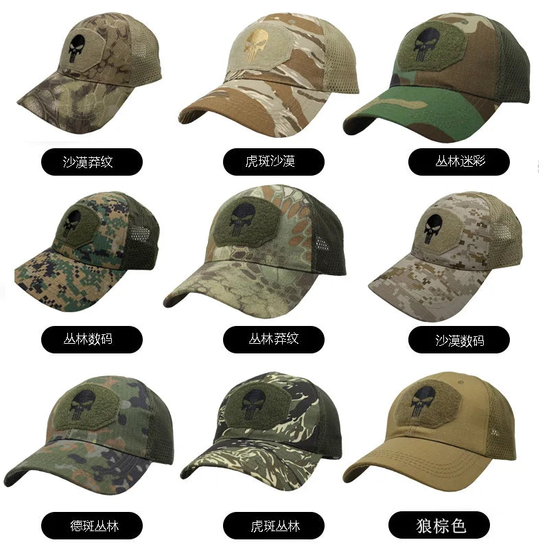 Tactical Camouflage Baseball Cap Mesh Breathable Special Forces Tactical Camo Hat Skull Duck Visor Hat - Premium  from Lizard Vigilante - Just $8.99! Shop now at Lizard Vigilante