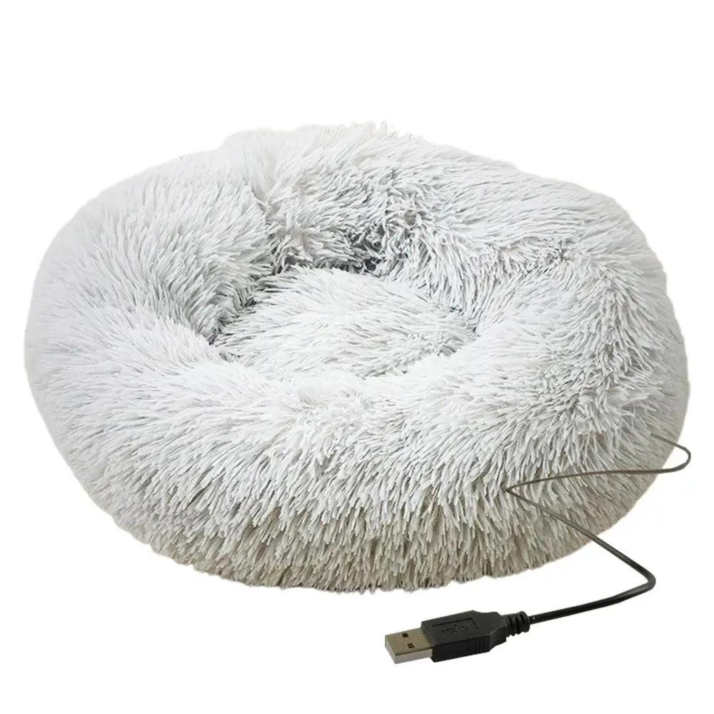 Round Dog Bed House Dog Mat Long Plush Cats Nest USB Heating Dog Basket Pet Cushion Soft Sleeping Pets Winter Warmth Supplies - Premium pet bed from Lizard Vigilante - Just $31.99! Shop now at Lizard Vigilante