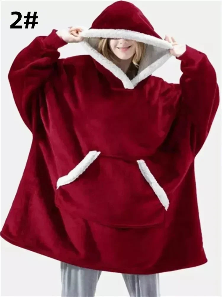 Winter Hoodies Unisex Blanket Sweatshirt Women Men Pullover Pajamas Fleece Giant TV Oversized Blanket with Long Flannel Sleeves - Premium pajamas from Lizard Vigilante - Just $39.99! Shop now at Lizard Vigilante