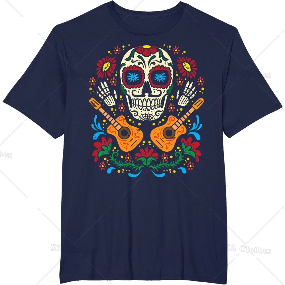 Sugar Skull Flowers Guitar Dia De Muertos Mexican Halloween T-Shirt for Women Men - Premium  from Lizard Vigilante - Just $22.79! Shop now at Lizard Vigilante