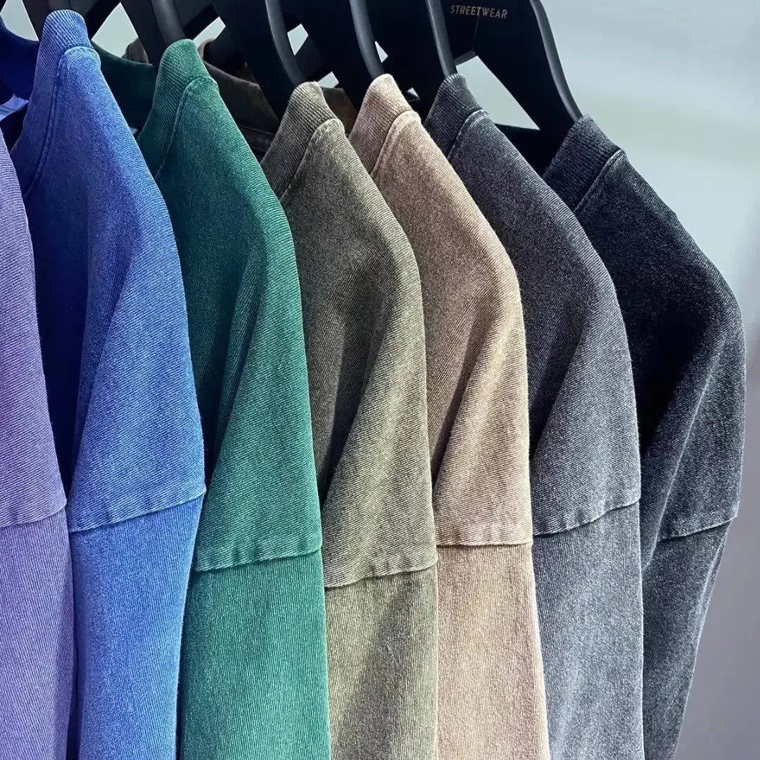 American Style Retro Heavyweight Solid Color Short Sleeved T-shirt Men Women Summer Street Trendy Washed Old Oversized Clothes - Premium  from Lizard Vigilante - Just $26.99! Shop now at Lizard Vigilante