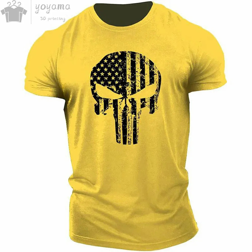 Men's T Shirt 3d Print Military Patriotic Skull O-Neck T Shirt Oversized T-Shirt Short-Sleeved Tee Sportswear Men's Clothing Top - Premium t-shirt from Lizard Vigilante - Just $23.88! Shop now at Lizard Vigilante