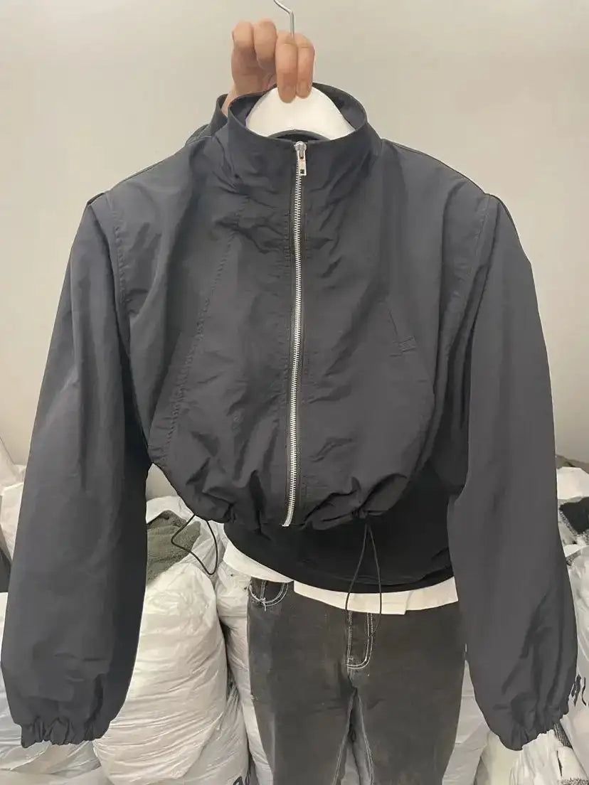 2024 Autumn Vintage Women's Windbreaker Cropped Jackets Harajuku Oversized Streetwear Long Sleeve Fashion Female Elegant Top