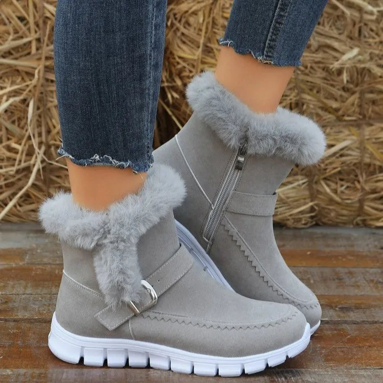 Winter Women’s Faux Suede Chelsea Snow Boots – Plush Ankle Boots with Belt Decoration & Flat Heel for Stylish Comfort - Premium boots from Lizard Vigilante - Just $48.88! Shop now at Lizard Vigilante