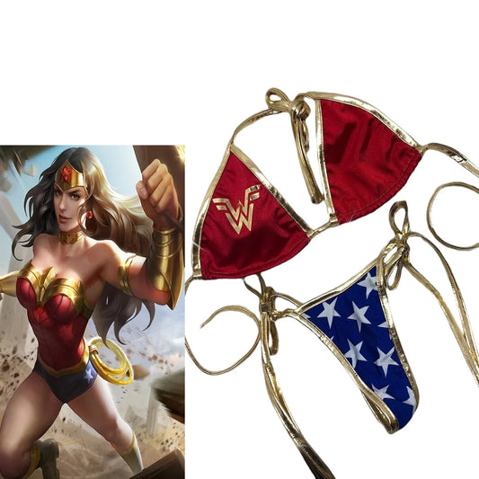 Wonder Woman Costume Women Halloween Party Movie Halter Neck Lace Up Bikinis Set Superhero Swimsuit Fantasia Cosplay Fancy Suits - Premium  from Lizard Vigilante - Just $29.99! Shop now at Lizard Vigilante