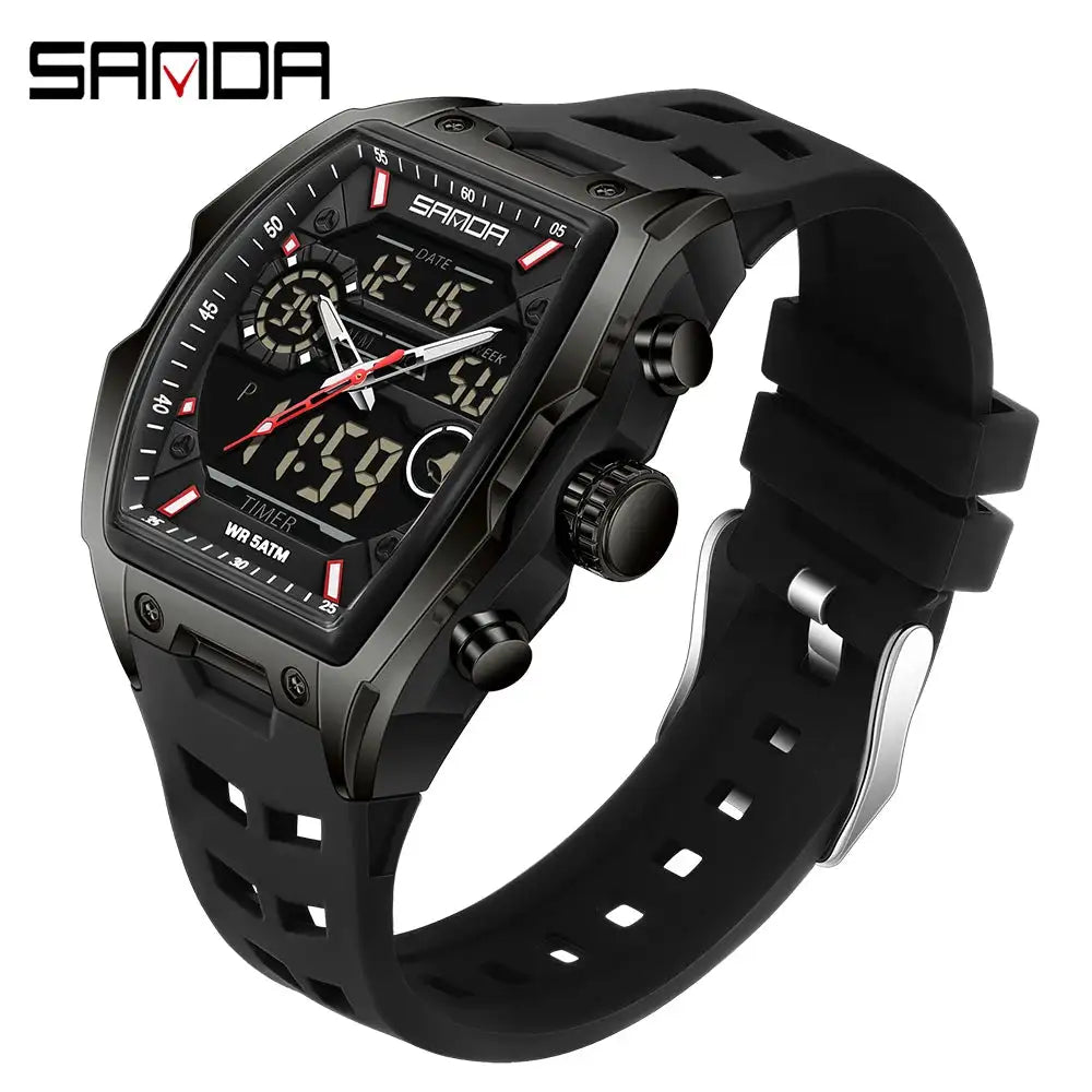 SANDA Men Electronic Watch Big Dial Sports LED Analog Digital Chronograph Military Dual Display Man Wristwatch relogio masculino