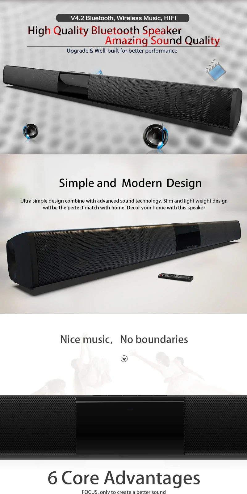 Bluetooth Speaker Column High Power Portable Speaker TV SoundBar for Computer Music Center Boom Box with TF AUX USB Radio