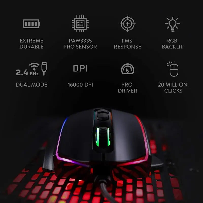 Redragon M686 Wireless Gaming Mouse, 16000 DPI Wired/Wireless Gamer Mouse with Professional Sensor, 45-Hour Durable Power Capaci