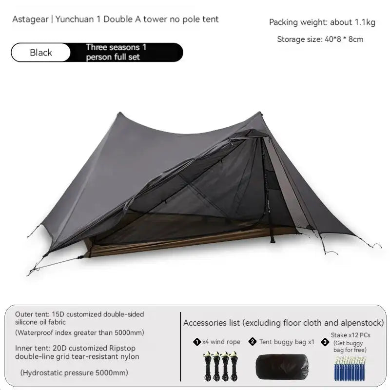 ASTA GEAR Yun Chuan double-sided silicon-coated double A pyramid 15D nylon rodless camping hiking outdoor tent