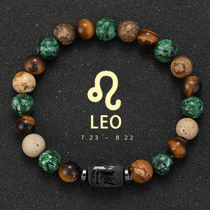 Zodiac Signs Natural Stone Bracelets Taurus Cancer Virgo Pisces Bracelets Ladies Men Couples Friendship Jewelry Gift Bracelet - Premium bracelet from Lizard Vigilante - Just $22.99! Shop now at Lizard Vigilante